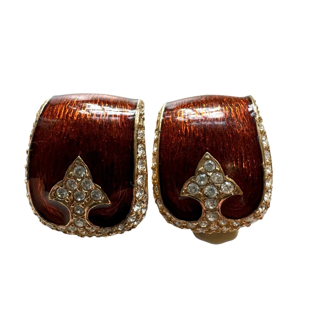 Ciner vintage gold-plated enamel and crystal earrings. EUC